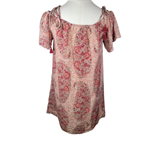 Madewell S Pink & Red Paisley Lightweight Off-Shoulder Silk Mini Dress Size S - Picture 10 of 10